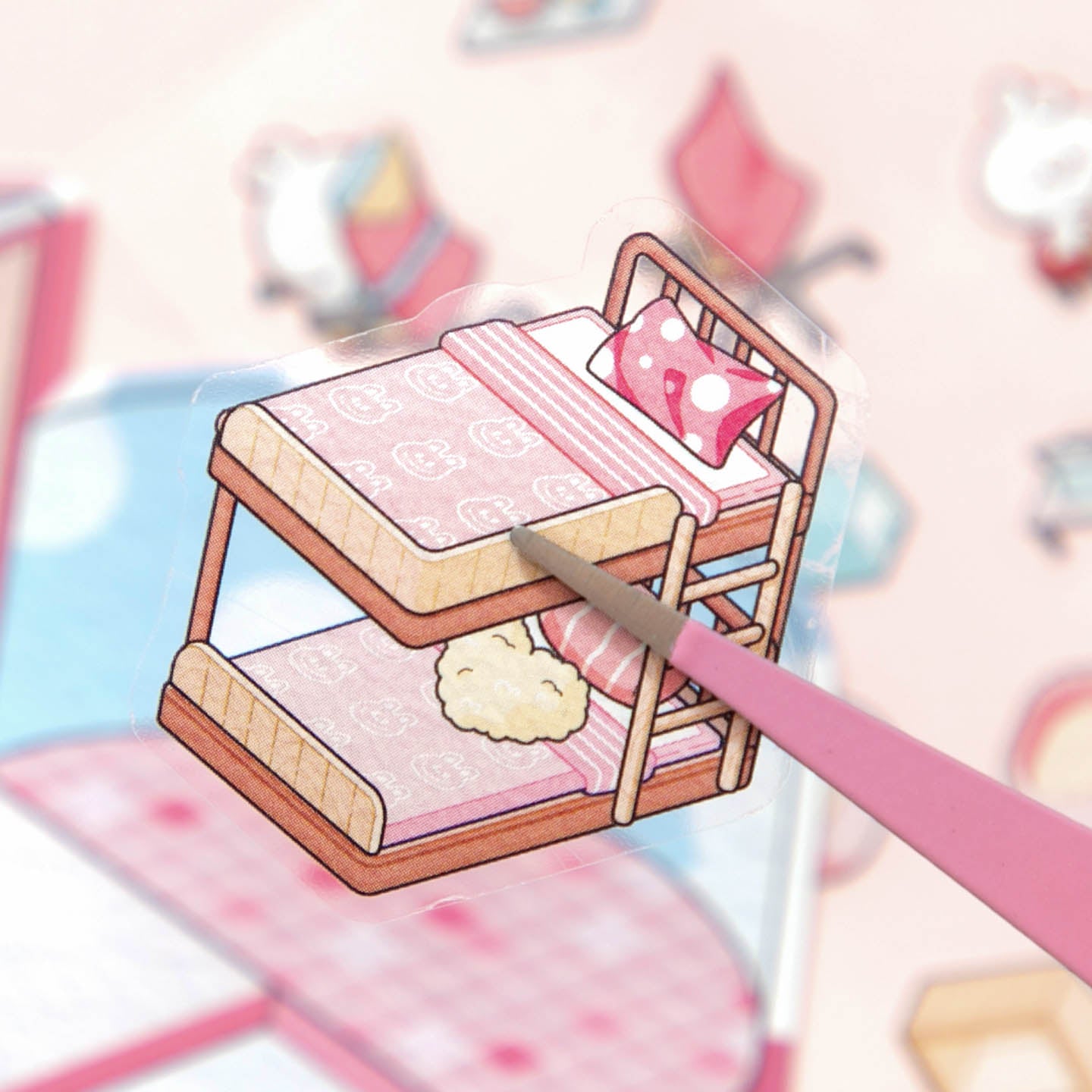 [Pink Dormitory] Isometric Miniature Scene Stickers - Cozy Sticker Room