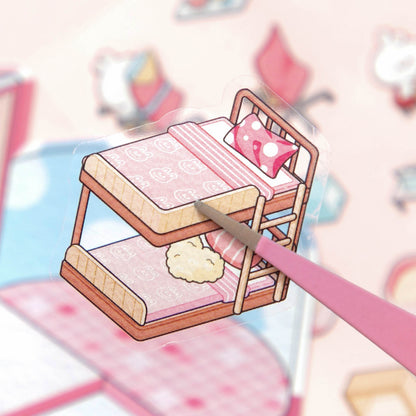 [Pink Dormitory] Isometric Miniature Scene Stickers - Cozy Sticker Room