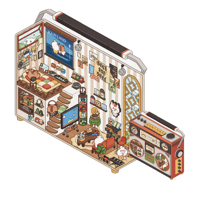 [Radio] Isometric Miniature Sticker Scene Card - Cozy Sticker Room