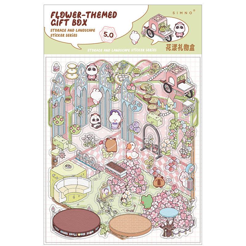 [Flower Gift Box] Isometric Miniature Scene Stickers - Cozy Sticker Room
