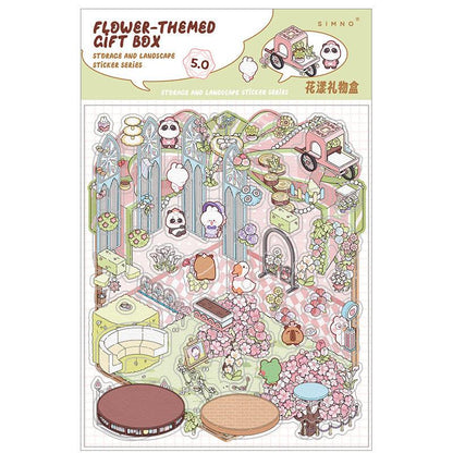 [Flower Gift Box] Isometric Miniature Scene Stickers - Cozy Sticker Room