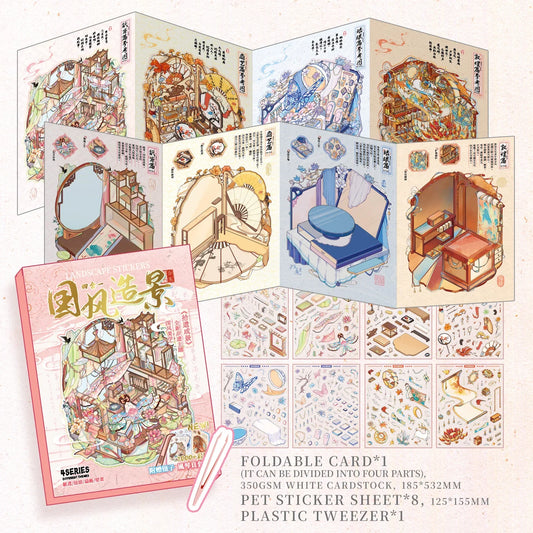 [Chinese Heritage] 4-in-1 Miniature Isometric Scene Sticker Set